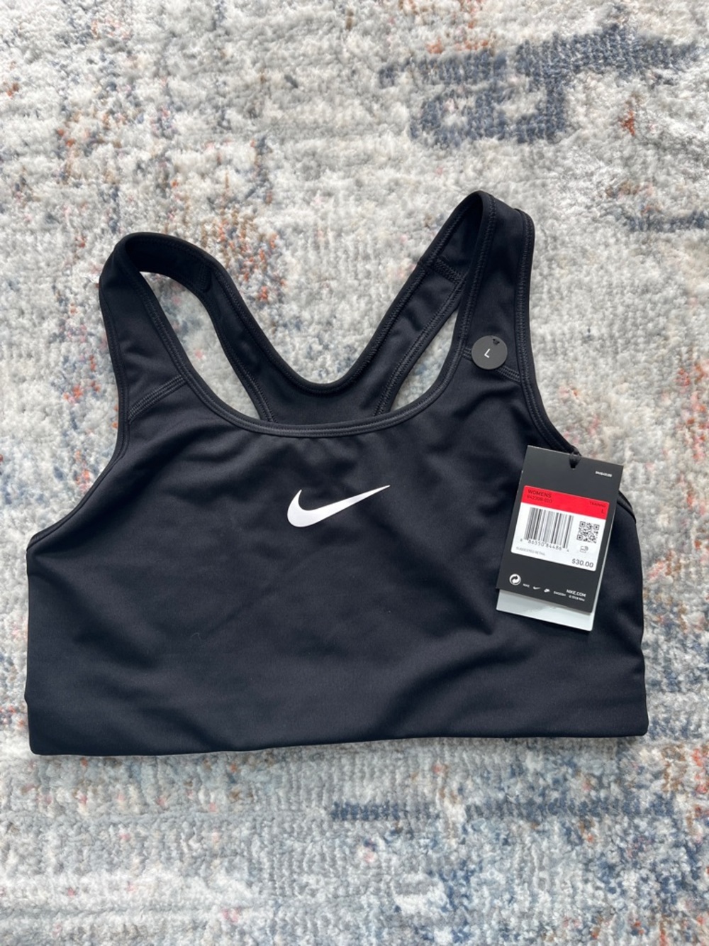 NWT Nike Black Sports Bra with White Swoosh - Picture 3 of 6